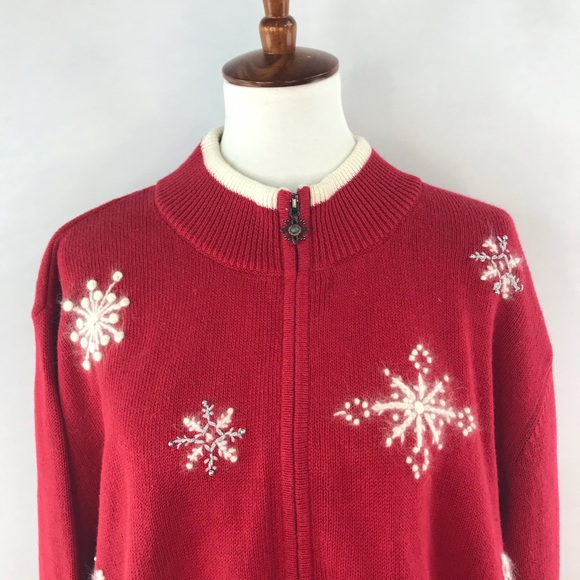 Holiday Lodge NorthCrest Red White Rabbit Hair Wool Snowflake Christmas Sweater - Picture 3 of 15